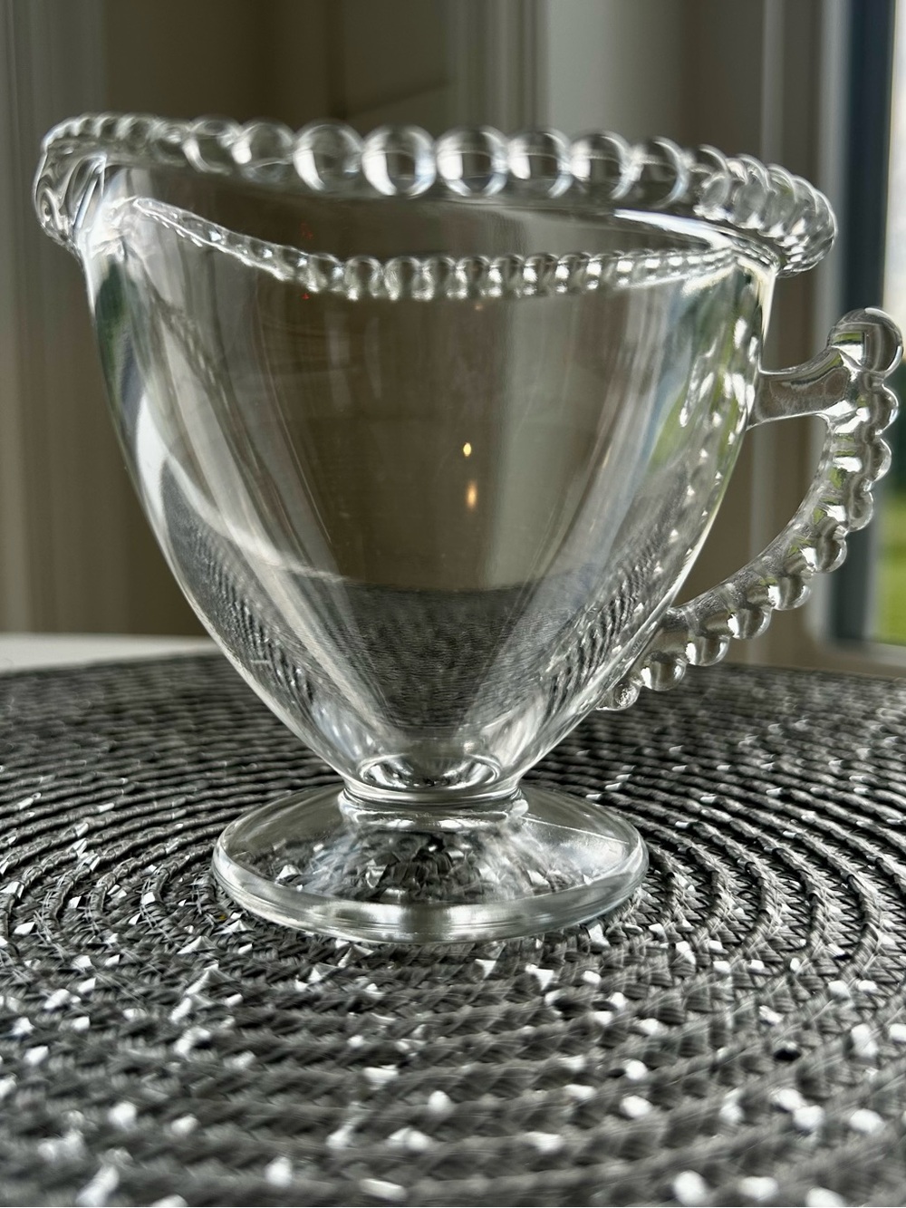 Imperial glass Vintage Clear Glass Creamer with Bubble hobnail Trim w Handle